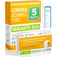 Adeste – 5 x 1er Corona Schnelltest für Zuhause COVID 19 Antigen Rapid Test Swab Selbsttest. Geprüft für alle neuen 2026 Varianten. Zertifiziert für den Heimgebrauch