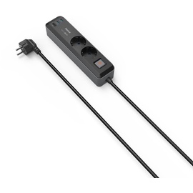 Hama Steckdosenleiste mit Schalter, 2-fach, 1x USB-A/2x USB-C 65W USB-PD, 1.4m, schwarz/grau (223188)