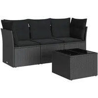 vidaXL 4-tlg Garten-Sofagarnitur mit Kissen Schwarz Poly Rattan Modell 20