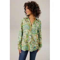 Hemdbluse, graphische Paisley-Muster - jedes Teil ein Unikat, Gr. 50, moosgrünsand-smaragd-royalblau-ocker-hellgrün-hellbeige-türkis-braun-sand-dunkelbraun, , 56067151-50