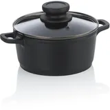 Kela Fleischtopf 16 cm mit Glasdeckel Atura Kochtopf klein 1 Liter, Topf Induktion, Aluguss keramisch beschichtet, PFAS frei, schwarz