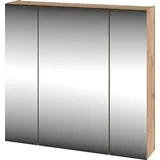 Badezimmer Spiegelschrank mit 80 cm Breite in Eiche, 3-türig mit Steckdose & Schalter - CALURI-140