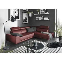 Ecksofa 3C CANDY "Greve modern und bequem, inkl. manueller Kopfteilverstellung, L-Form", rot, B:249cm H:79cm T:209cm, 100% Leder, Sofas, wahlweise mit motorischem Sitzvorzug