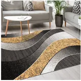 Mazovia Designteppich Modern Teppich Kurzflor Wohnzimmerteppich Robust und pflegeleicht GRAU, 160 x 230 cm, Fußbodenheizung,Allergiker geeignet,Farbecht,Pflegeleicht,Geometrisch gelb|grau 160 x 230 cm