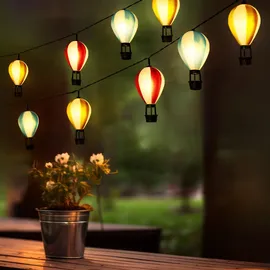 GLOBO Lighting LED Lichterkette Heißluftballons Außenleuchte Gartendeko wetterfest, Kunststoff, 9x LED Warmweiß, L 390 cm