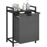 VASAGLE Wäschesammler mit Ablage, Metallrahmen, schwarz-grau