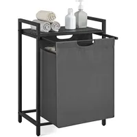 VASAGLE Wäschesammler mit Ablage, Metallrahmen, schwarz-grau