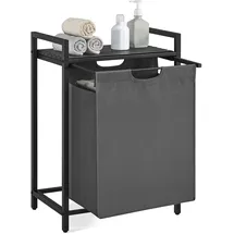 VASAGLE Wäschesammler mit Ablage, Metallrahmen, schwarz-grau