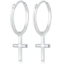 Paar Creolen ELLI "Creolen Hänger Kreuz Religion 925 Silber", silber, Ohrringe, Damen, OneSize, ohne Stein, Silber 925 (Sterlingsilber)