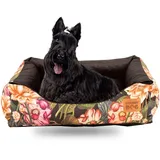 GoldenDog Hundebett Hundekorb Waschbarer Hundekorb Flauschige Hundematratze mit erhöhten Rändern Weiches Hundesofa, Katzen Samt „Square Kinia“ (Blumen, XXL)