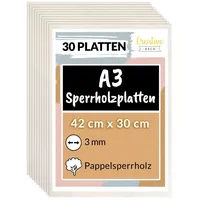 Creative Deco Sperrholzplatte 3mm Pappelsperrholz 30 x A3 420 x 300 mm