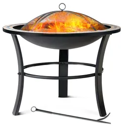 GARDEBRUK® Feuerschale mit Funkenschutz Schürhaken Abdeckung Rost Rund 76cm Mosaik Stahl Feuerstelle Feuerkorb Grill