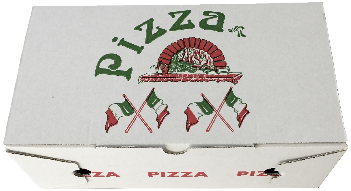 Toscana Ondulati Pizzakarton Calzone, 30 x 16 x 10 cm, Pappe, Grün/Weiß/Dunkelrot, 100 Stück