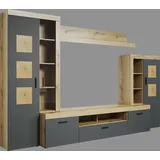 Home Affaire Wohnwand HOME AFFAIRE "Ghent", anthrazit mit eiche, B:331cm H:206cm T:52cm, Glas, Holzwerkstoff, Kunststoff, Kastenmöbel-Sets, Wohnwand, Mit Hirnholzapplikationen - Aufgebaut (B/T/H): 331/52/206 cm