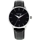 Marschall Original Herren Armbanduhr I Clasico Acero Negro I Klassische Funkuhr mit schwarzem Lederarmband I Lumineszierende Zeiger I Modern und leistungsstark