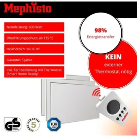 Mephisto Infrarot Heizung Wand- Standheizung energiesparend Elektroheizung inkl. Thermostat WIFI APP Steuerung 600W, inkl. Wandmontage-Set
