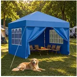 HOMALL Faltpavillon 3x3/3x6 m Gartenpavillon Höhenverstellbarer Pop Up Pavillon, mit 4 Seitenteilen, (Windfester Pavillon mit Seitenteilen und Tragetasche, für Garten Camping), Höhenverstellbar Gartenzelt mit mückennetz, UV-Schutz 50+ blau 300 cm