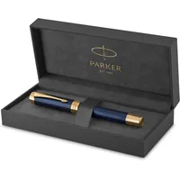 Parker Duofold Prestige Blue Chevron | Größe Centennial | Füllfederhalter mit feiner Feder aus Massivgold | schwarze Tinte und Konverter | Geschenkbox