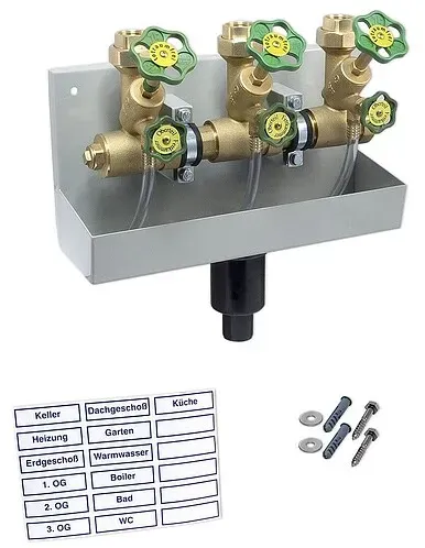 Kompakt-Wasserverteiler, Zulauf 1 1/4'' mit 3 Abgängen