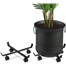 Relaxdays Pflanzenroller ausziehbar 2er Set bis 43 cm Ø schwarz