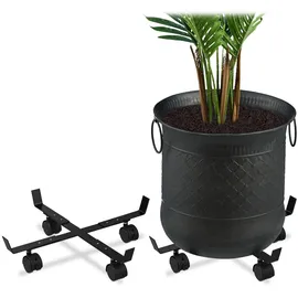 Relaxdays Pflanzenroller ausziehbar 2er Set bis 43 cm Ø schwarz