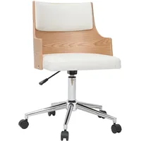 miliboo Design-Bürostuhl weiß und helles Holz mit integriertem Kissen MAYOL