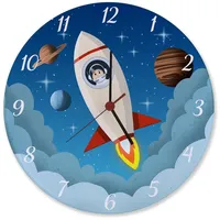 Speecheese Rakete im Weltall Wanduhr aus Glas für Kinder