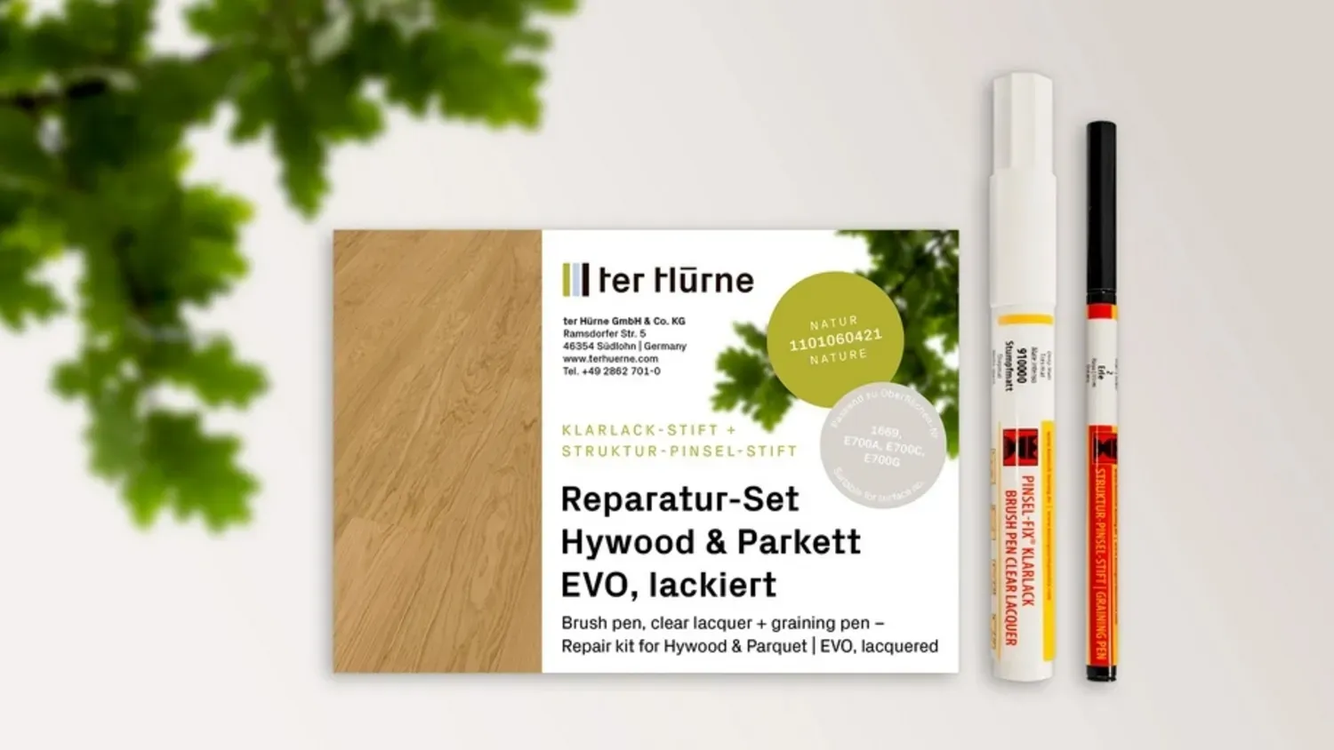 ter Hürne Hywood Pflege Reparaturset Klarlackstift (farblos) + Struktur-Pinsel-Stift (Natur)