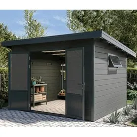Wolff Finnhaus WPC Gartenhaus Terra 3030 Anthrazit/Hellgrau