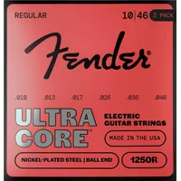 Fender Ultracore Gitarrensaiten, vernickelter Stahl, Kugelende, 1250R-Spuren 0,010–0,046, (6) 3-Pack