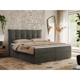 MKS Meble Boxspringbett 160x200 cm mit Bettkasten und Matratze H4, Bett mit Topper T25, Polsterbett Doppelbett mit Stauraum - Premium 10 - Dunkelgrau