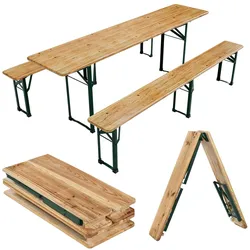 Juskys Bierzeltgarnitur Passau 3-teilig klappbar 220 cm - Festzeltgarnitur aus Holz Natur