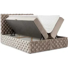 yourhouse24 Boxspringbett Castel (Bonell-Matratze und Topperr), mit zwei Bettkästen (Farbe: Ikoo 05, Größe: 160x200 cm) - Beige/Braun/Rosa/Dunkelblau/Grün/Hellgrau/Grau/Dunkelgrau