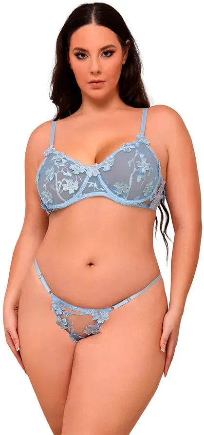 SUBBLIME - 957629 BH- UND SLIP-SET MIT BLUMENSTICKEREI, HIMMELBLAU, S/M - L/XL
