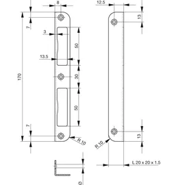 BKS Winkelschließbl.STA silber HT ktg.B20xL190mm ktg.Schenkel-B.20mm DIN L/R BKS