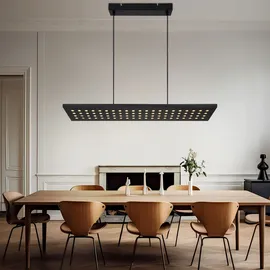 GLOBO Led Hängeleuchte Pendelleuchte Esstischleuchte Wohnzimmerlampe, Metall schwarz Holz, 3 Stufen Dimmer Memoryfunktion, 40w 2000lm 3000k warmweiß, H 120 cm