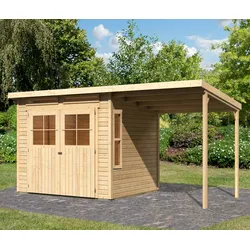 Gartenhaus KARIBU "Falkensee 4", beige (naturbelassen), ohne Fußboden, ohne Dacheindeckung, Holzwerkstoff, Gartenhäuser