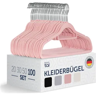 Blumtal 100 Stück Kleiderbügel platzsparend mit Samtbezug - rutschfeste Premium Bügel inkl. Krawattenhalter, 360° drehbar, Rosa - Rosa