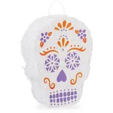 relaxdays Papierdekoration 3-teiliges Pinata Set Totenkopf gelb|rot|weiß