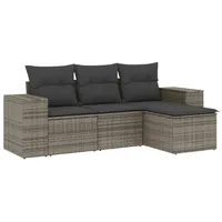 VidaXL 4-tlg. Garten-Sofagarnitur mit Kissen Grau Poly Rattan