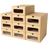 10 x PresentFill® Aufbewahrungsbox - Natur - Made in Germany - Schuhbox Schuhkiste Schuhschachtel Schuhkarton Ordnungsboxen durchsichtig transparent Sichfenster stapelbar aus Pappe