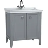 Vitra Valarte Set 80 cm, Möbelwaschtisch + Waschtischunterschrank 2 Türen, grau matt/Waschtisch weiß hochglanz