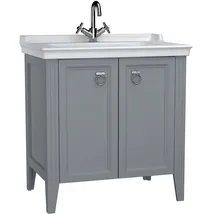 Vitra Valarte Set 80 cm, Möbelwaschtisch + Waschtischunterschrank 2 Türen, grau matt/Waschtisch weiß hochglanz