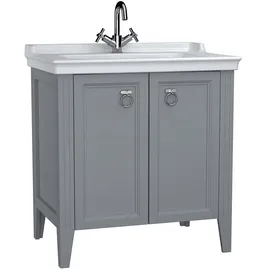 Vitra Valarte Set 80 cm, Möbelwaschtisch + Waschtischunterschrank 2 Türen, grau matt/Waschtisch weiß hochglanz