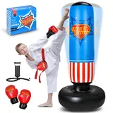 MutoToy® Boxsack Kinder, 168cm Aufblasbarer Standboxsack, Boxsack Stehend Kinder mit Boxhandschuhen, Geschenk für Jungen und Mädchen 3-12 Jahre für Karate, Taekwondo, MMA