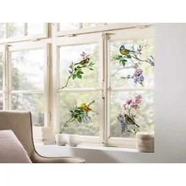 KOMAR Fenstersticker Wedding Birds von Komar - Größe 31 x 31 cm, 2 Bogen, selbsthaftend und neu platzierbar, Fensteraufkleber, Fensterfolie, Vogel, Singvögel, Gartenvögel, Vogelschlag, Ornithologie - 16007