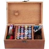 Nähkorb aus Holz Nähkästchen Vintage Nähkiste aus Holz Nadelfaden Wooden Sewing Basket Aufbewahrungskoffer Organizer DIY Nähwerkzeuge(Muster leere Box)