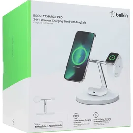 Belkin Drahtloses 3-in-1-Ladegerät mit MagSafe 15 W, Weiß - Weiß