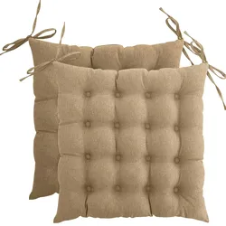 wometo 2er Set Sitzkissen Stuhlkissen 40x40 OEKO-TEX  - beige Sitzauflage Bank Polster Sitzpolster mit Bändern / Schleife, Indoor / Outdoor