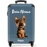 NoBoringSuitcases.com Kinderkoffer, Koffer Personalisiert, Koffer Kinder, Kinder Reisekoffer, Handgepäck Koffer, Trolley Kinder, Rollkoffer Handgepäck 55x40x20 cm (Deutscher Schäferhund Welpe - Blau)